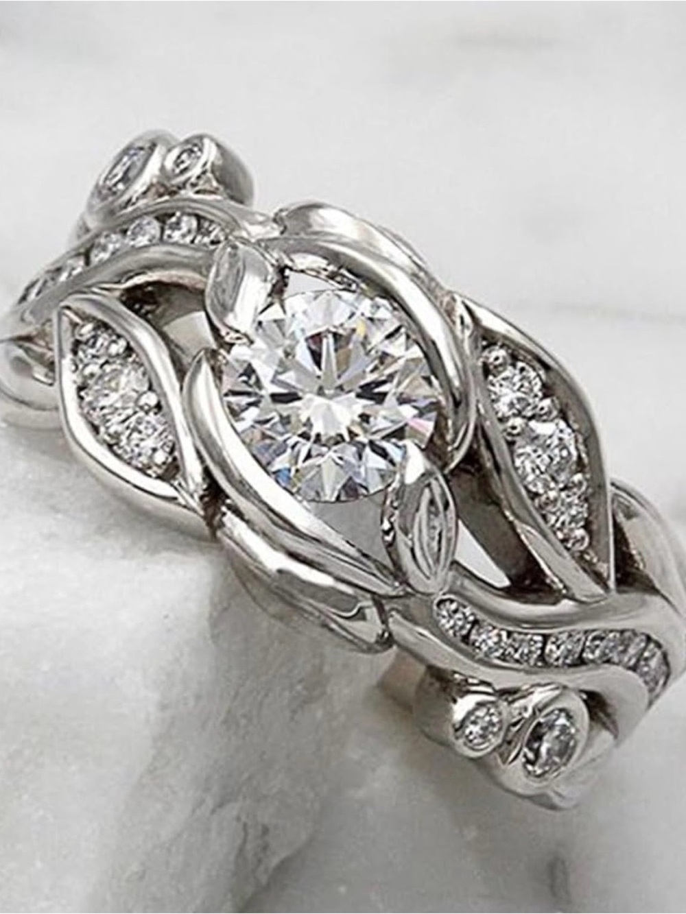 Classic White Gold-Color Diamond Twist Engagement Ring